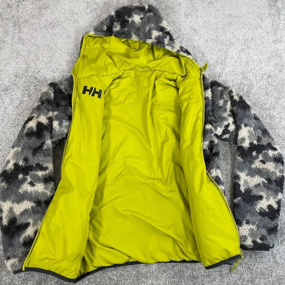 Helly Hansen Reversible Jacket Boys 16 Juniors‎ Champ Camo Sherpa Fleece Lime